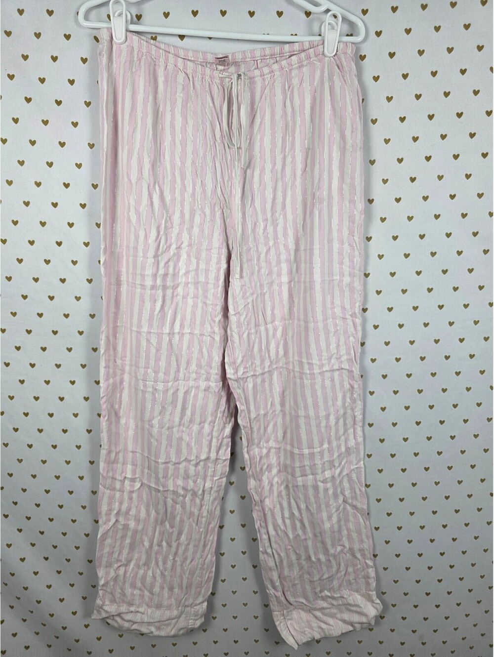 Victorias Secret Iconic Stripe Shimmer Pink MED Sleep Pants Pajama PJ Bottoms